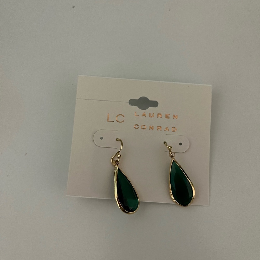 LC Lauren Conrad Green Glass and Gold-Tone Dangle Earrings